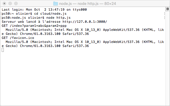 Exécution de node http.js